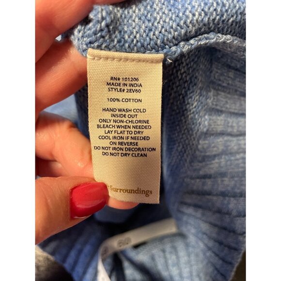 Soft Surroundings Blue Embellished Palenque Knit Sweater Sz L - Picture 8 of 8